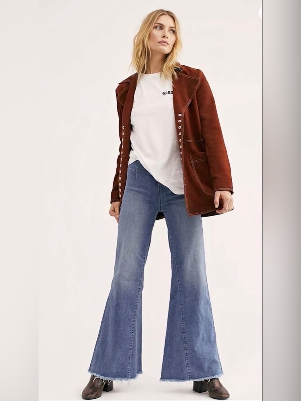 We the Free Drapey A-Line Pull-On Bell Bottom Jeans, size 28